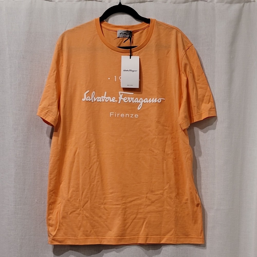Salvatore Ferragamo Orange Graphic Logo Cotton T-Shirt Men's XL Short Sleeve