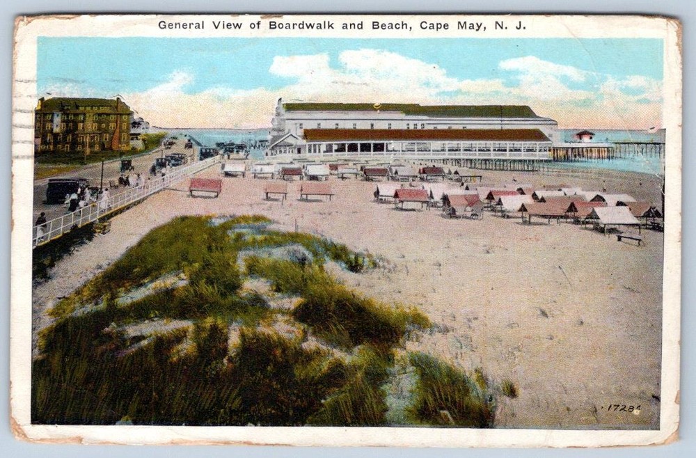 1928 Cape May New Jersey Nj General View Boardwalk Beach Cabanas Postcard