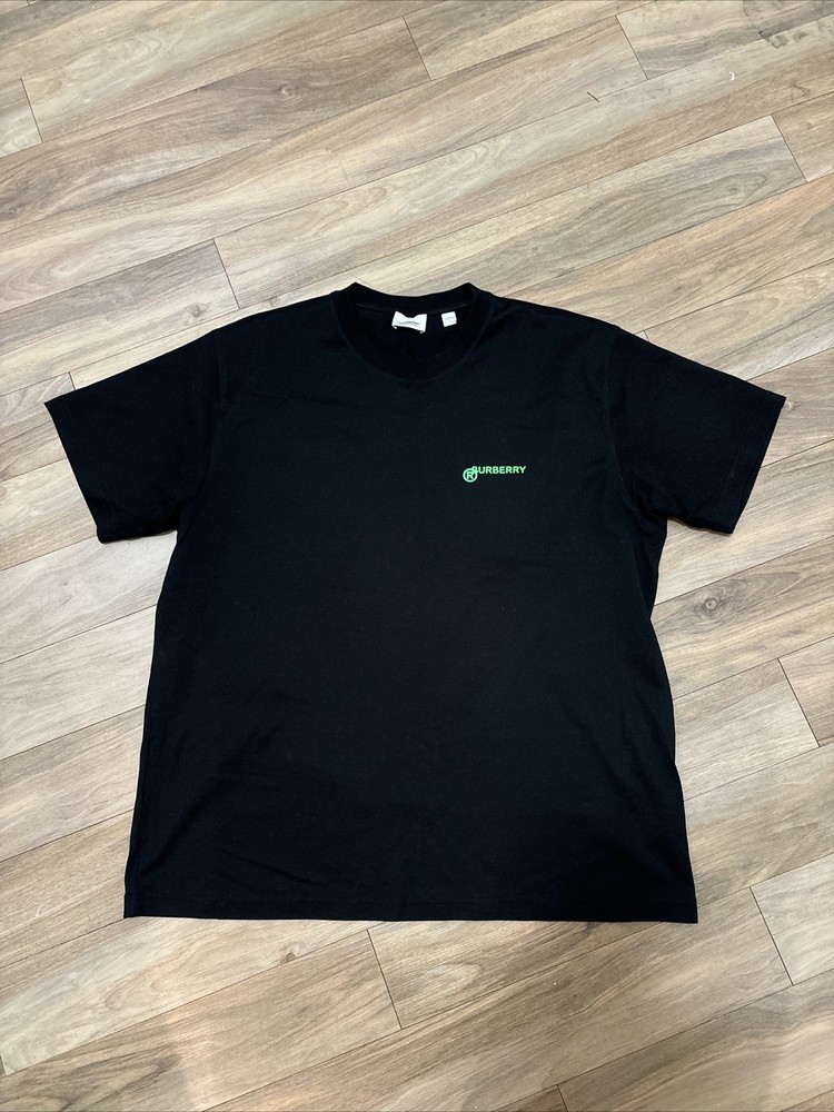 Burberry Black T Shirt Green Logo Size Small