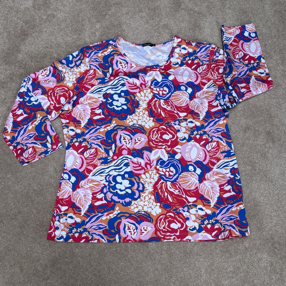 J. McLaughlin Floral Print Top Women XL 3/4 Sleeve Catalina Cloth Casual Stretch