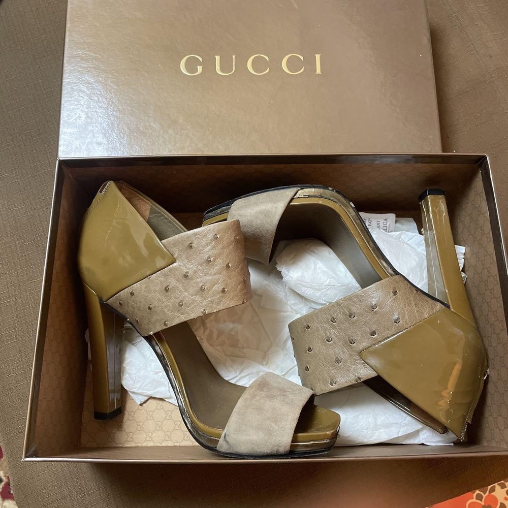 Gucci Size 39 Beige Women heel Pumps Mule Sandals Used Ag1137