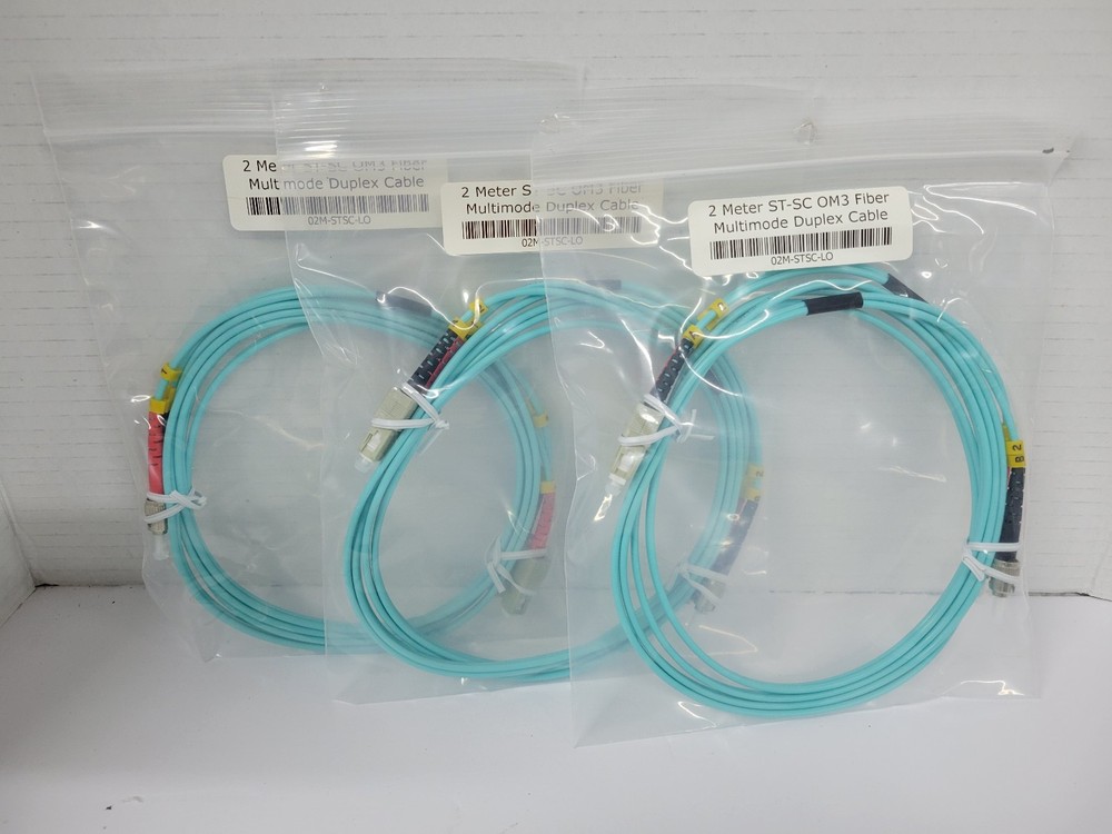 Lot of 3 ~ 2 meter ST to SC Multimode Duplex OM3 50/125 Fiber Optic Patch Cable
