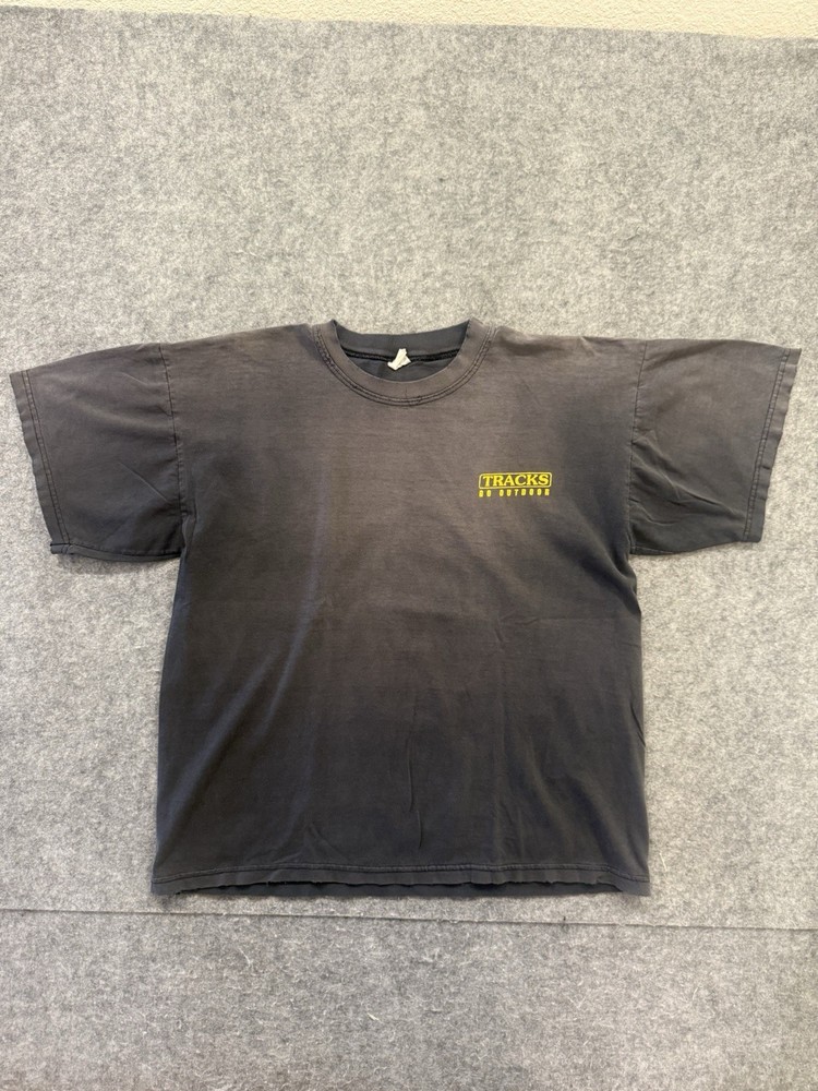 Vintage 90s Tracks Go Outdoor Sun Faded Black T Shirt Size Large