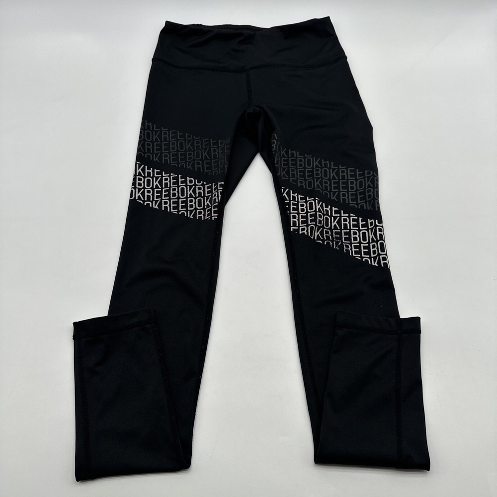 Reebok Leggings Women XS Black Graphic Print Logo …#19569
