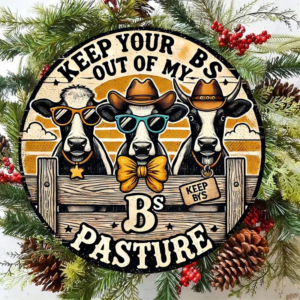 Humorous Farm Cow Theme Aluminum Foil Carved Round Wall Art