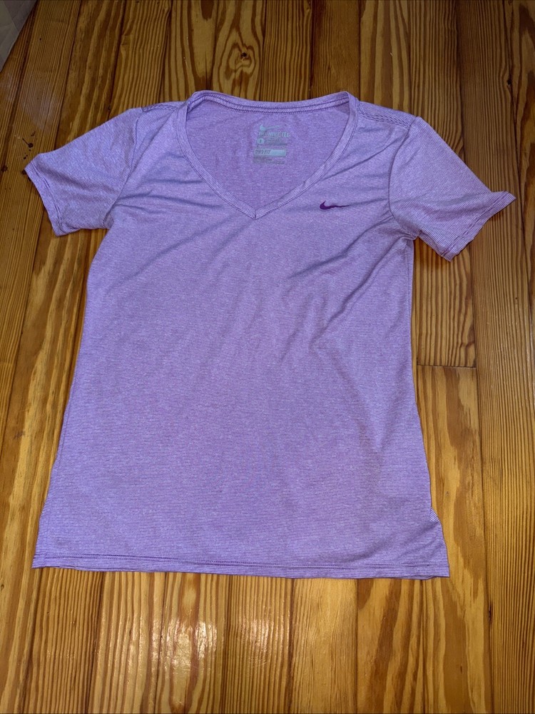 Nike Dri-Fit Women's T-Shirt Size Small Purple And White Stirpes