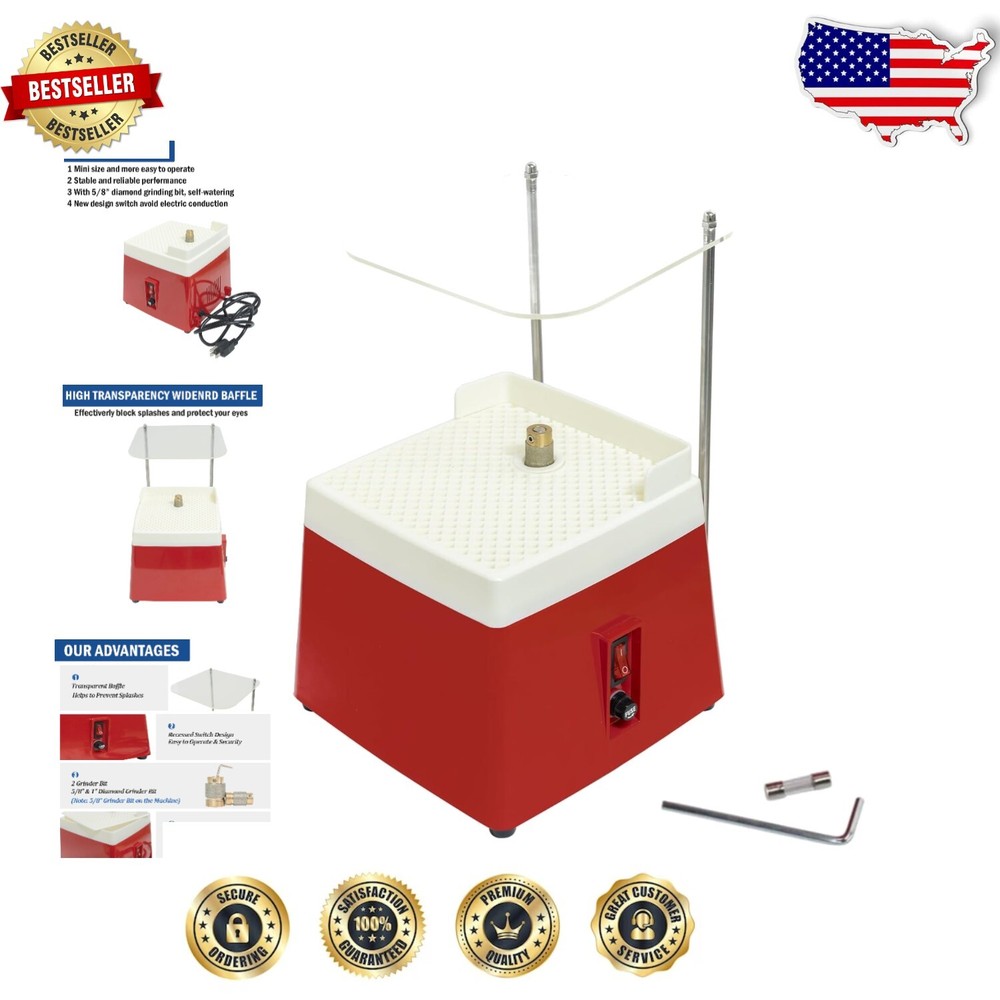 Red 110V Glass Grinder Tool with Self-Feeding Water System and Diamond Bit