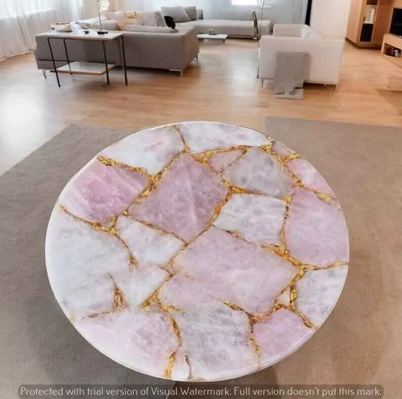 Rose Quartz Round Coffee Table Top for Living Room Decor