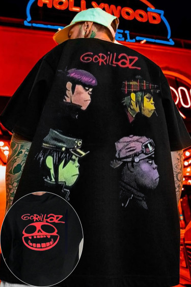 Gorillaz printed 2sides  tshirt, 2 sides vintage tshirt