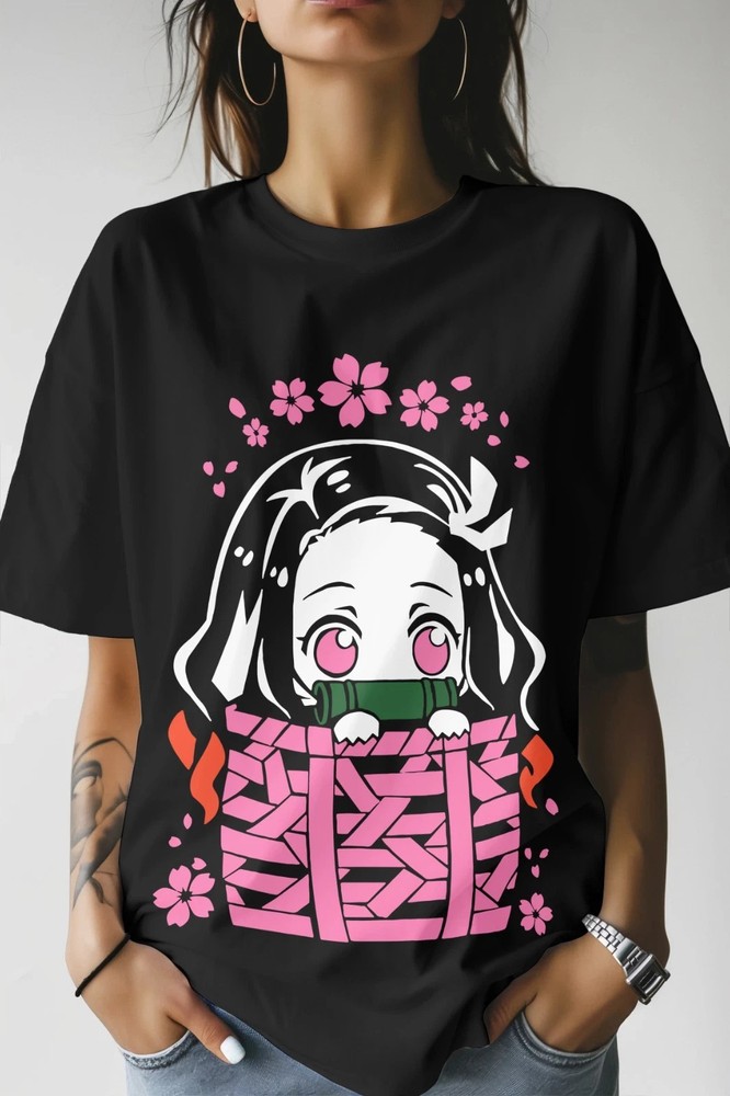 Anime Demon Slayer Shirt Nezuko Tshirt Tanjiro Black T Shirt Size S -5Xl #2