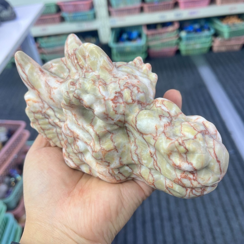 2.56LB Natural Red network dragon skull Quartz Hand carved Gift healing decor