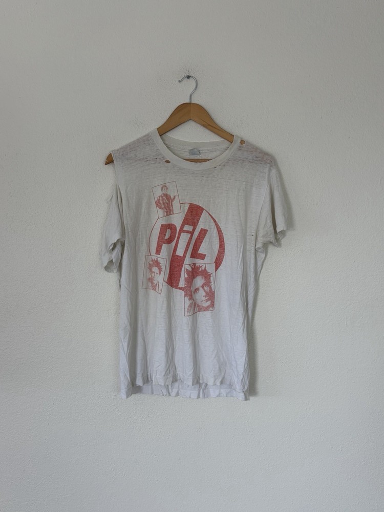 Rare VTG 80s Public Image LTD John Lydon Punk Rock Tee THRASHED Distressed Large