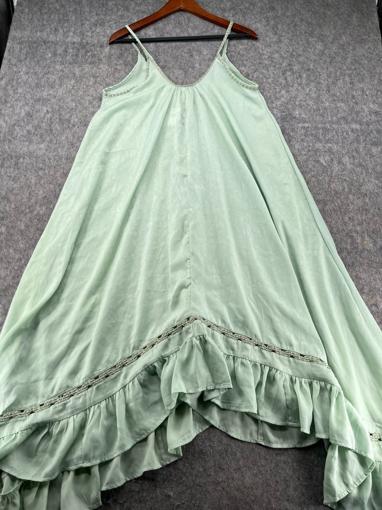 Free People Amor Amor Maxi Slip Dress Ruffles Hem XS Dusty Sage Mint NEW