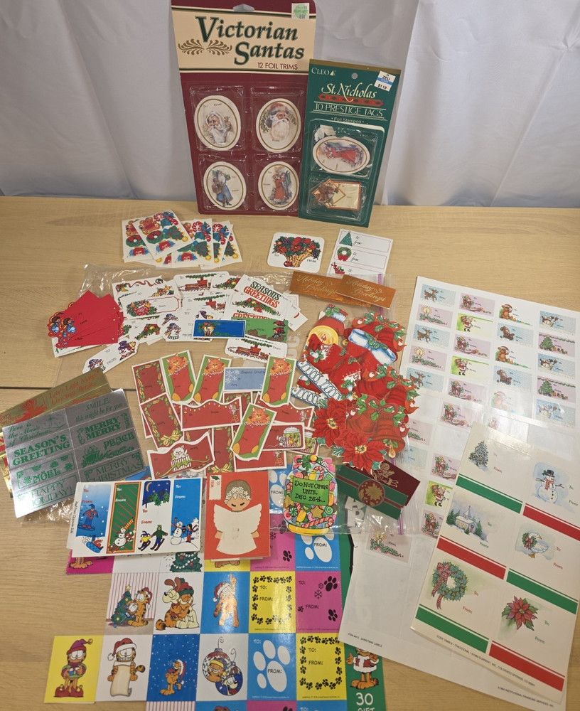 Vtg Lot 150+ Mixed Variety Christmas Gift Tags Unused NOS 70's 80's 90s Garfield