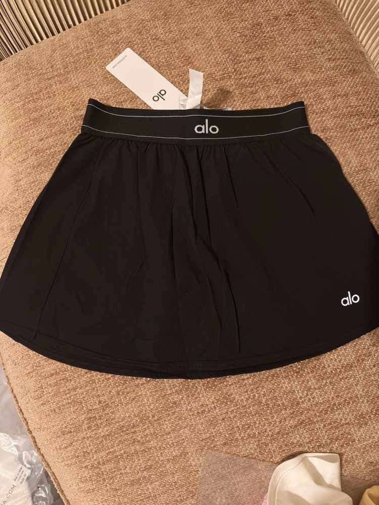 Alo Black Athletic Skort Pocket Elastic Waist Short Size L Women Activewear