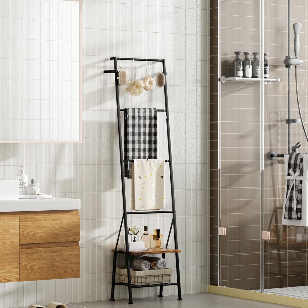 Blanket Ladder with Shelf, Towel Rack for Bathroom Standing, Blanket Rack for...