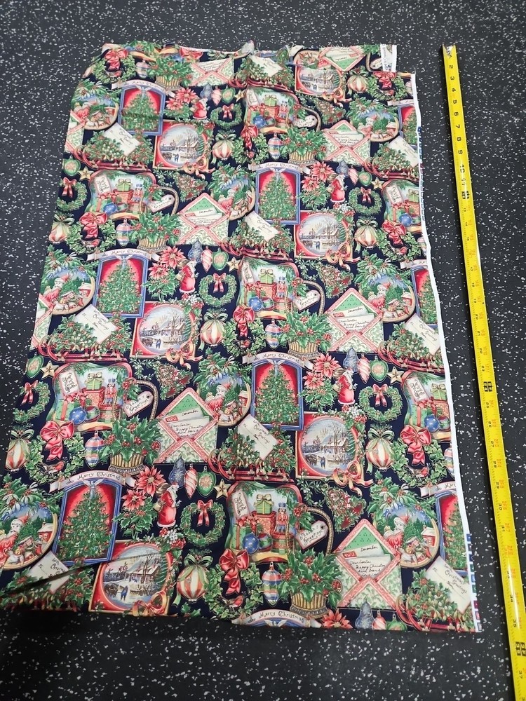 Lot Of 1.5 Yards Christmas Greetings Cotton Fabric
