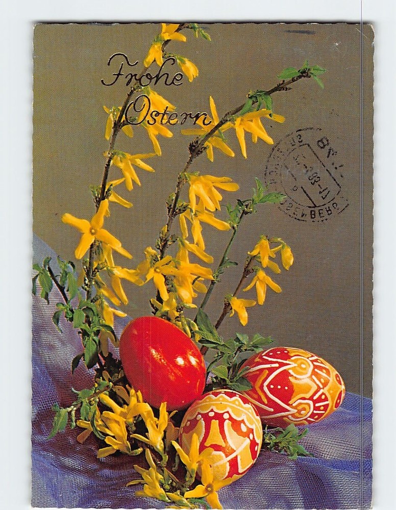 Postcard Eggs and Flower Print Holiday Greeting Card Happy Easter