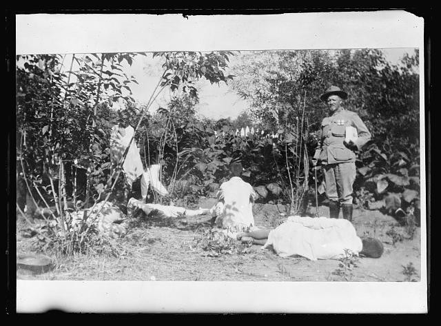 Photo:Harbin China 1919 Cholera Victims Soldier Scene in Garden