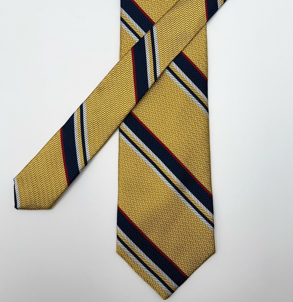 CREMIEUX Tie Yellow Navy Repp Striped 100% Silk Necktie 4