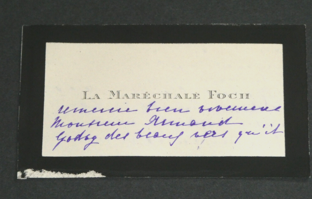 La Maréchale Foch - Autograph Card To Armand Godoy, “Moved And Stirred”