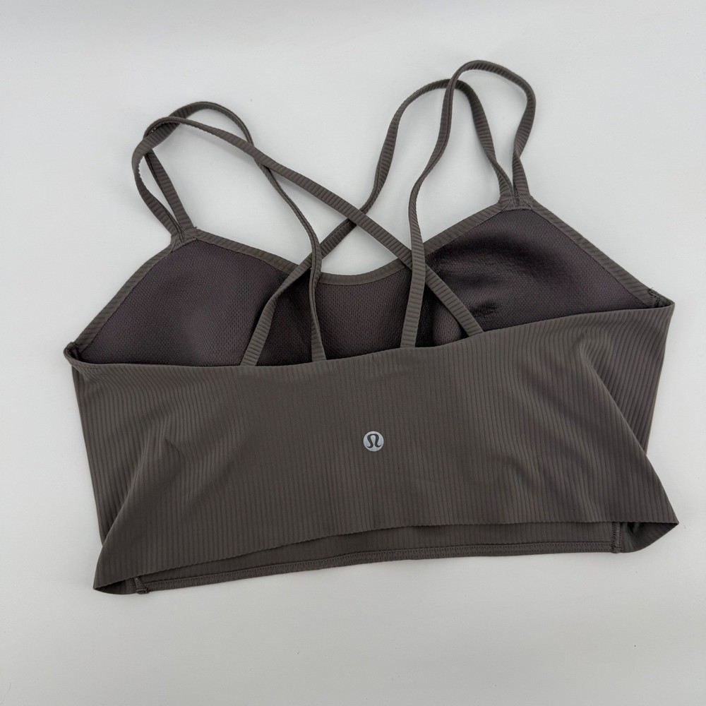 Lululemon Like a Cloud Longline Bra Ribbed Strappy Back Grey Brown Espresso