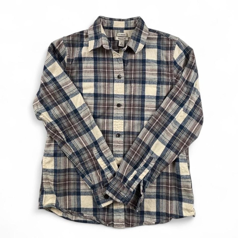 L.L.Bean Blue Plaid Flannel Shirt Women’s XS Button Up Long Sleeve Outdoor