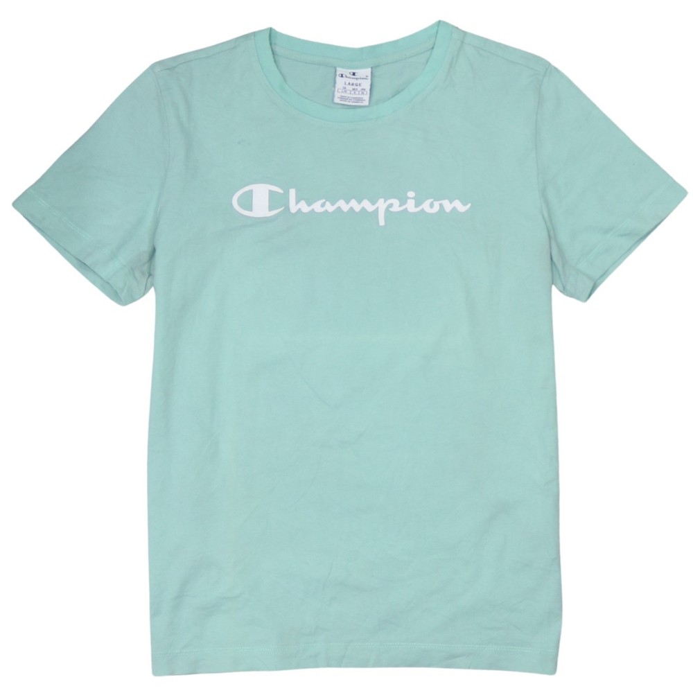 Champion Womens T Shirt Mint Green 100% Cotton Lightweight Relaxed Logo Print L