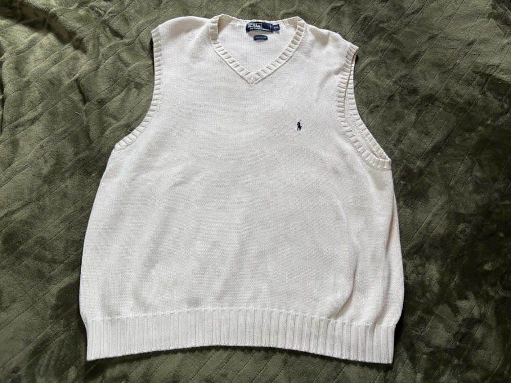 Polo Ralph Lauren Sweater Best Mens XXL 2XL White Black Pony V Neck Preppy Knit