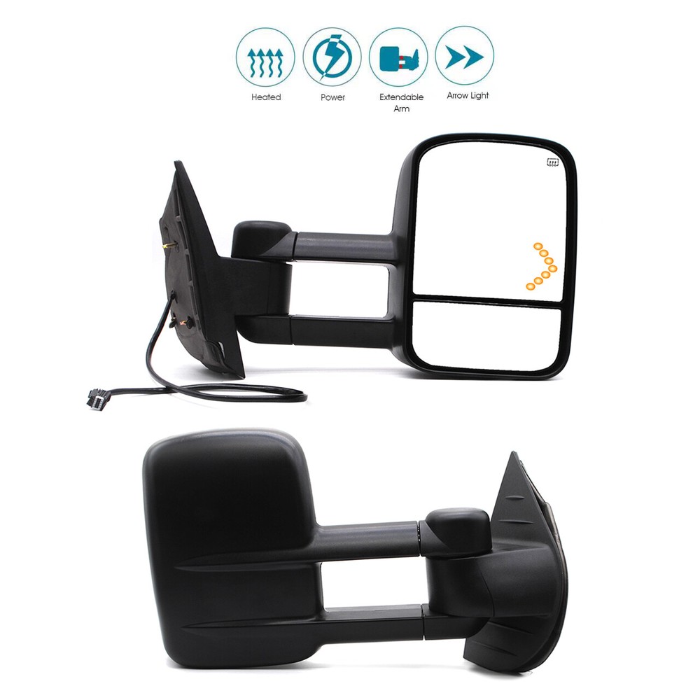 Pair Tow Mirrors Power Heated Fit 2007-2013 GMC Sierra 2500 3500 Left+Right Side