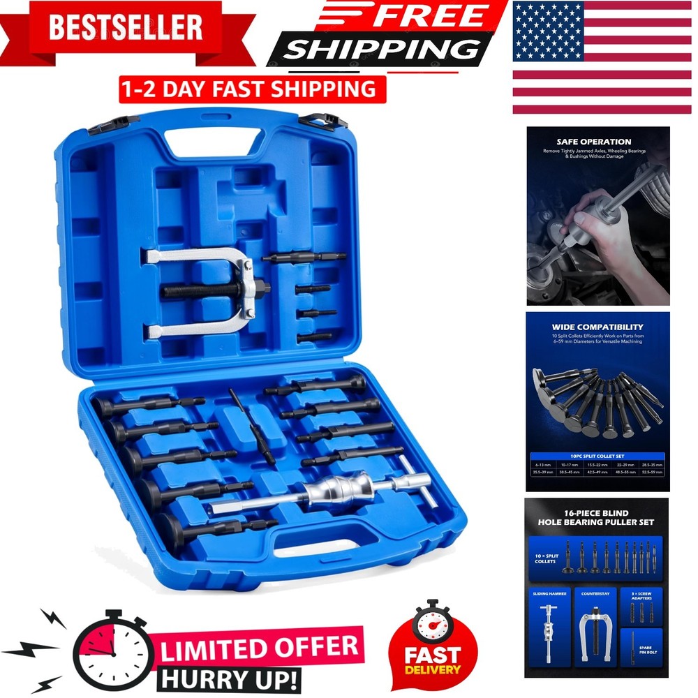 Blind Hole Collet Bearing Race and Seal Puller Extractor Kit, Slide Hammer Pi...