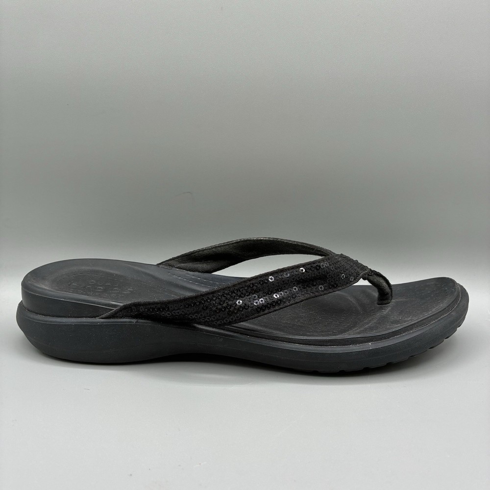 Crocs Capri V Sequin Flip Flops Women’s 11 Black Lightweight Sandals