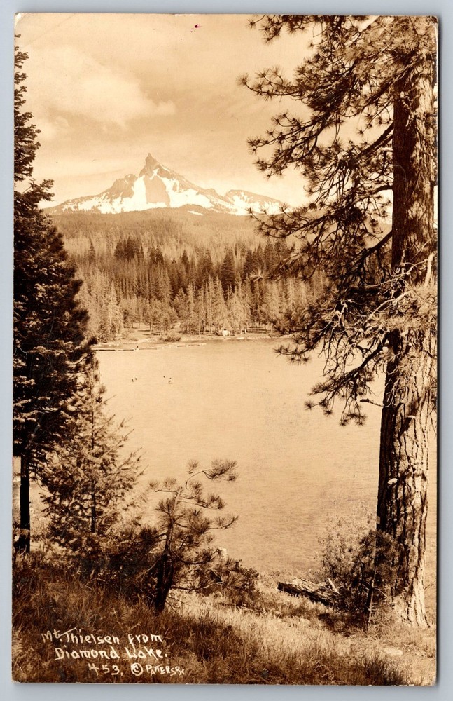 Postcard RPPC Mt Thielsen From Diamond Lake OR Scenic View c1936