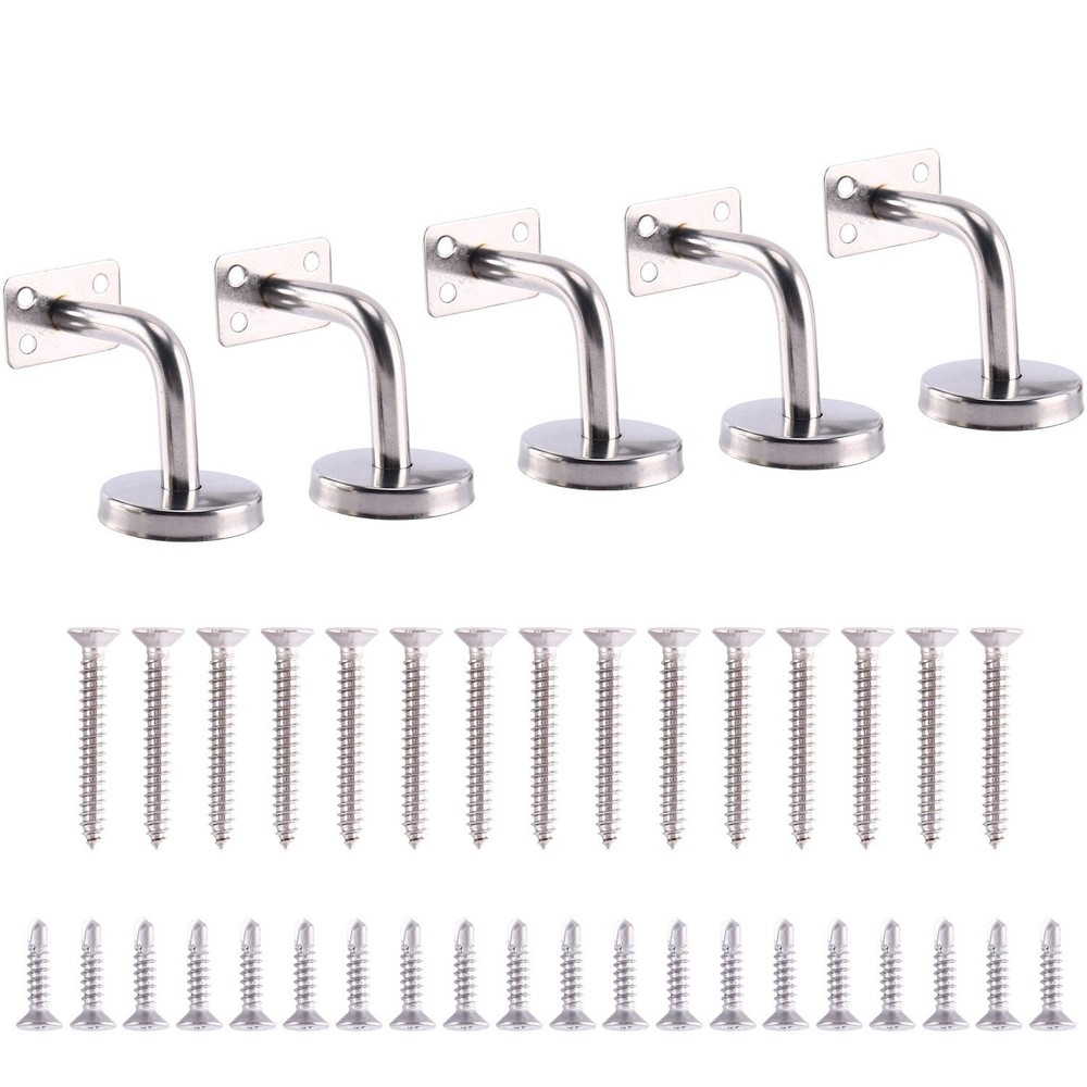 5 Pcs Wall Mount Stair Handrail Bracket w/Base Flange Cover for Square Tubing