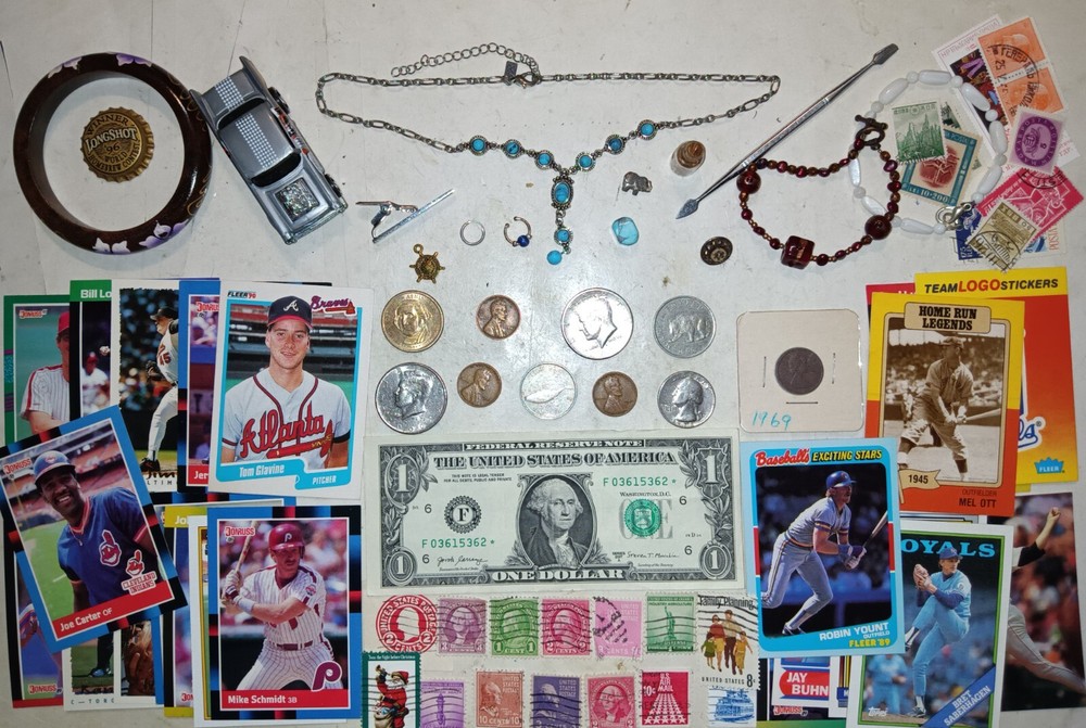 JUNK DRAWER LOT__USA 0LD COINS_JEWELRY VINTAGE_Turquoise_SILVER_Stamp_$1