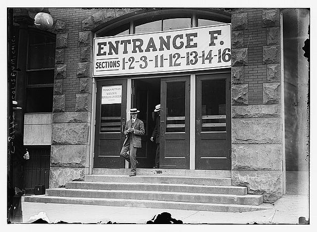 Coliseum Entrance,Chicago,Illinois,Republican National Convention,1912,men,door