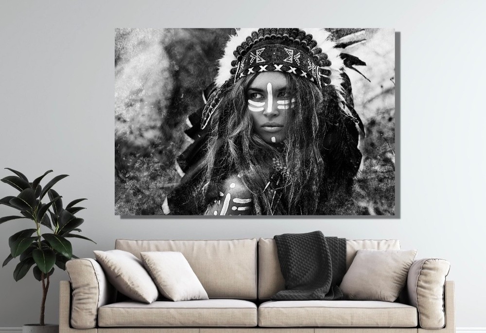 American indian headdress feather woman wall art print Canvas home Wall Decor