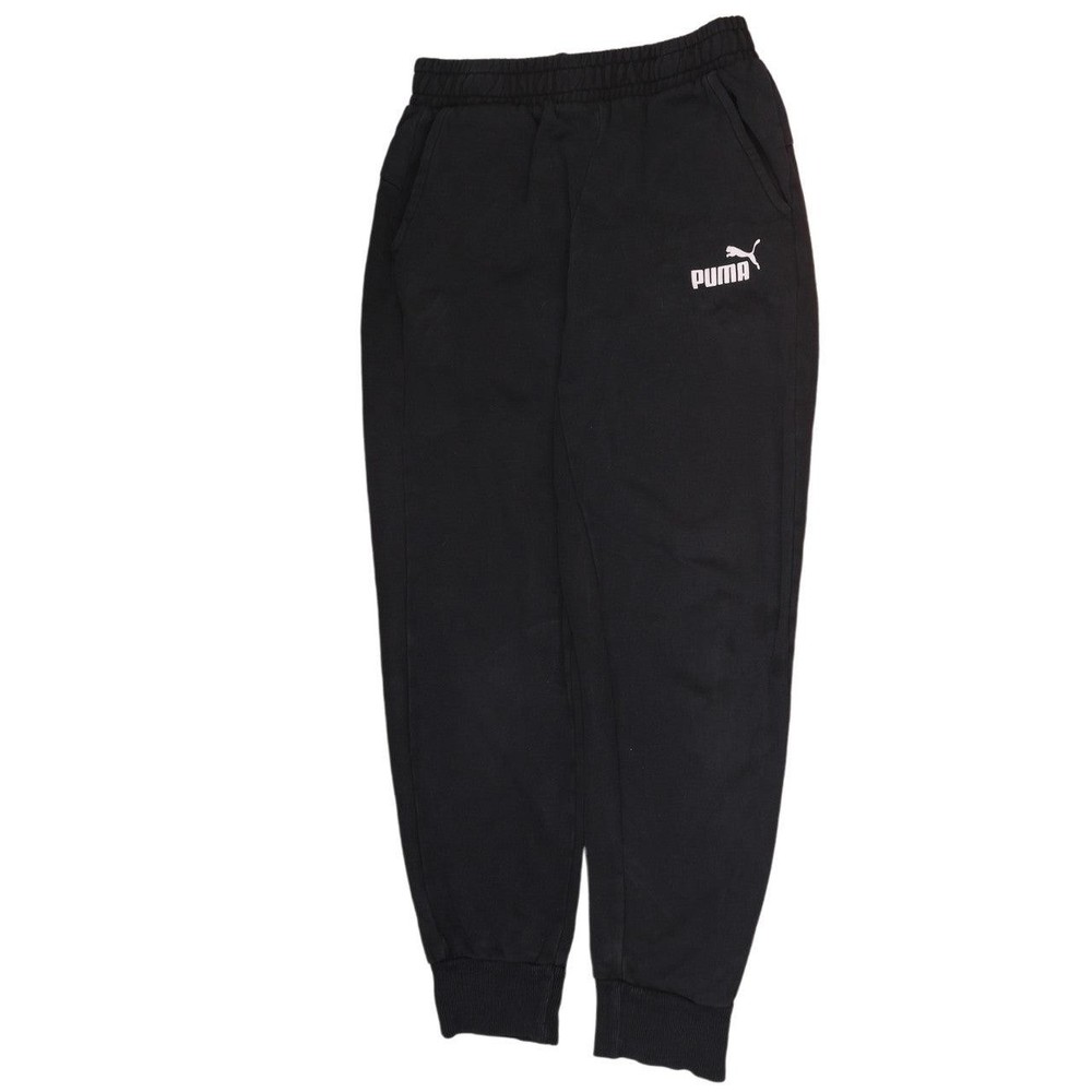 Puma Mens Joggers Black Fleece Sweatpants Elastic Waist Drawstring Pockets S