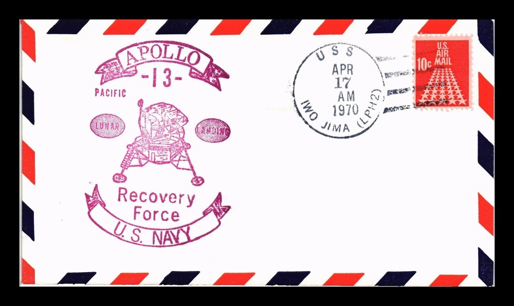 Dr Jim Stamps Us Space Cover Apollo 13 Lunar Landing Uss Iwo Jima Naval Cancel