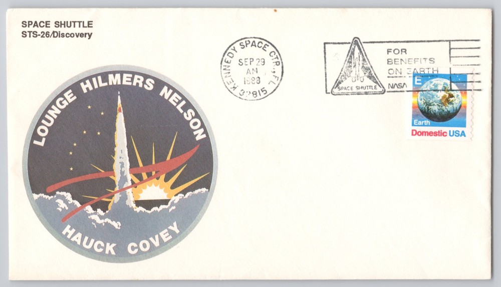 Kennedy Space Center, FL, STS-26 Discovery crew patch cachet 1988