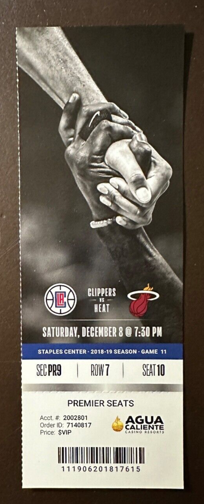 Los Angeles Clippers 12/8/2018 NBA ticket stub vs Miami Heat