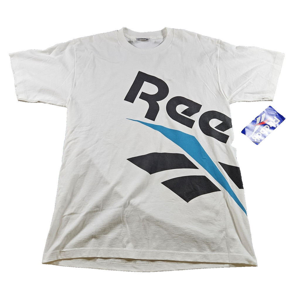Vintage Reebok Shirt Mens Large White Big Logo Graphic Made USA 90s Streetwear