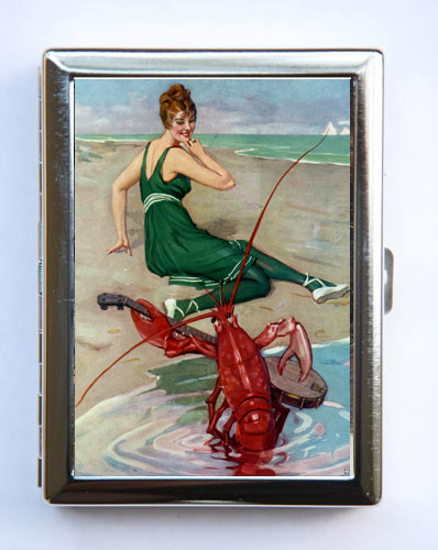 The Lobster Serenade Cigarette Case Wallet Business Card Holder retro pinup pin