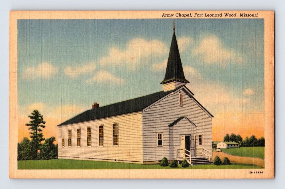 Postcard Missouri Fort Leonard Wood MO Army Chapel Church 1940s Unposted Linen