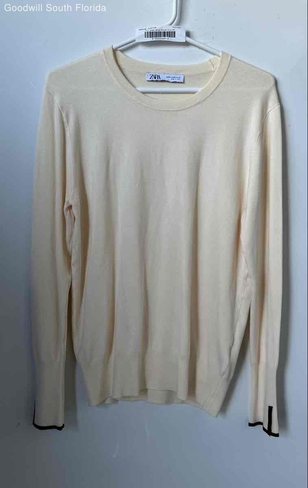 Zara Womens Beige Knitted Crew Neck Long Sleeve Pullover Sweater Size XXL