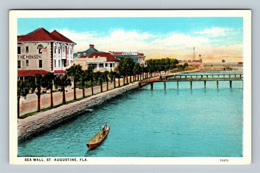 St. Augustine FL, Sea Wall, Fort Marion, Bennett House, Florida Vintage Postcard