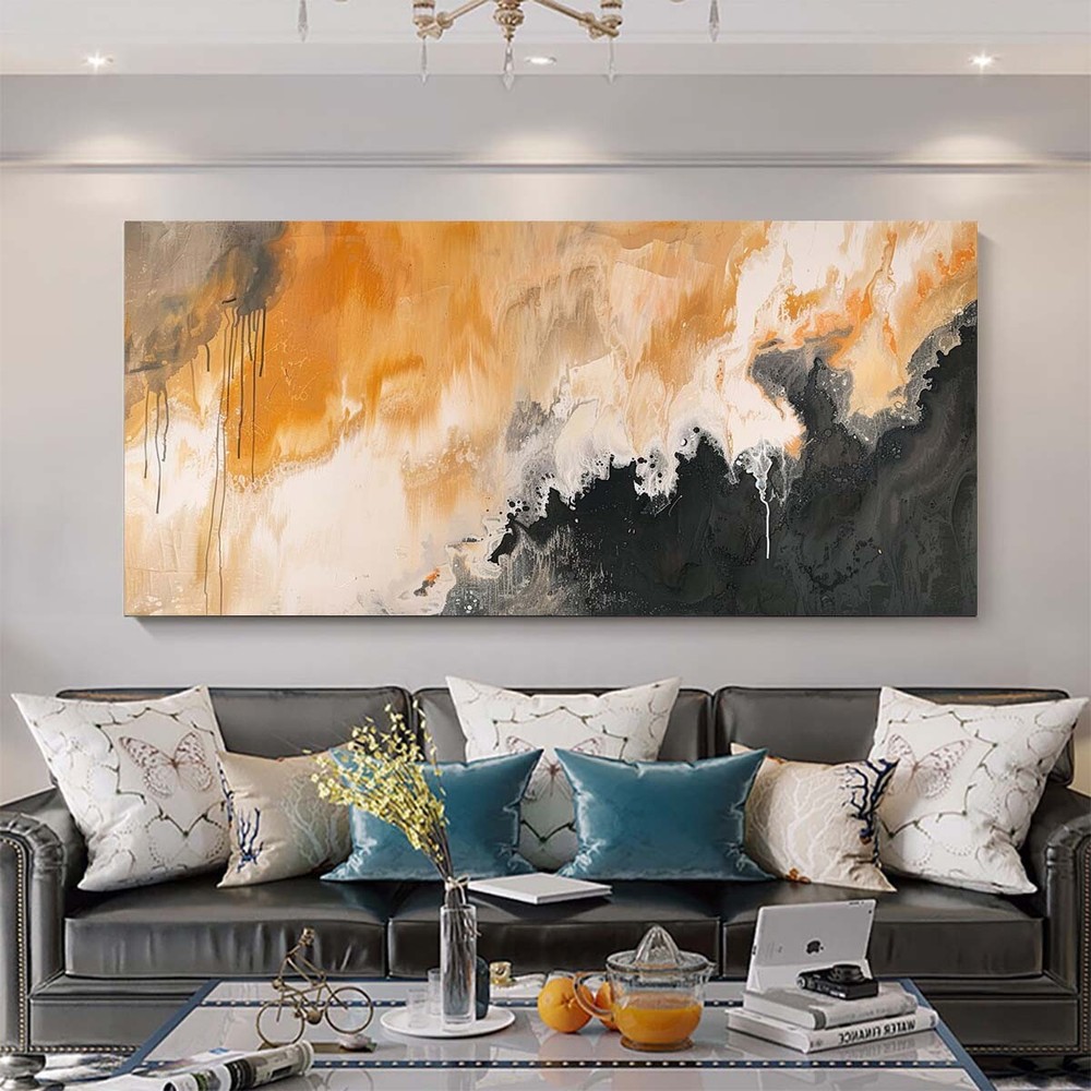 Yellow Handpainted Abstract Golden Oil Painting On Canvas Modern Art Home Decor