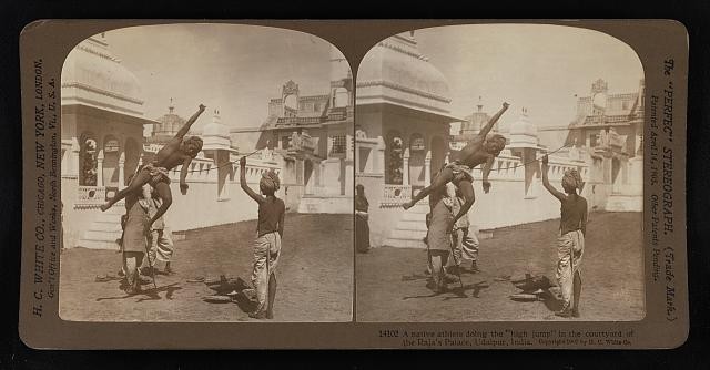 Photo:Udaipur India 1907 Native Athlete High Jump Raja's Palace Courtyard