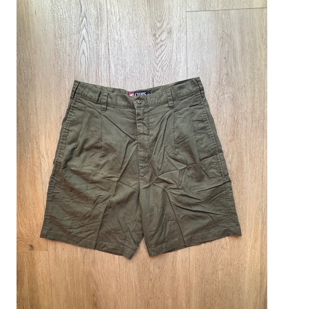 Chaps Ralph Lauren Mens Pleated Chino Shorts Olive Green Size 32 Linen Blend
