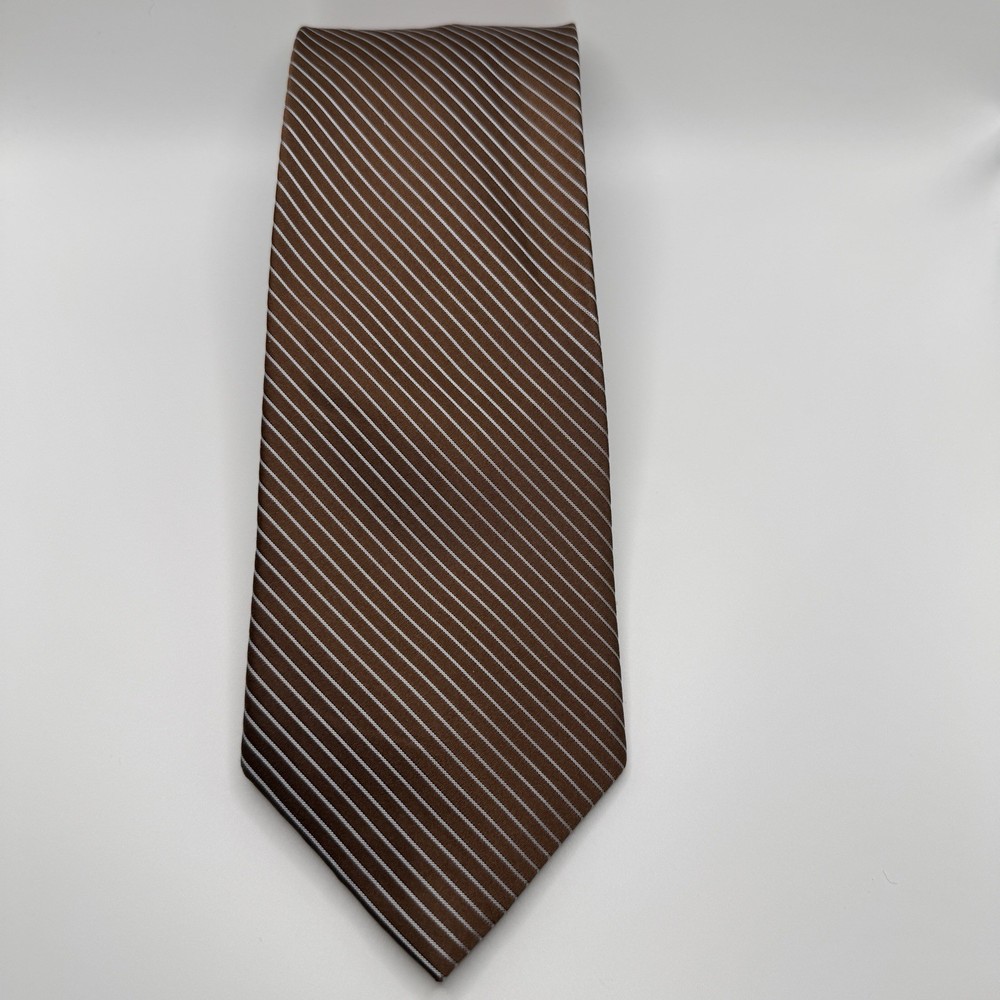 Claiborne Brown & Gray Silk Handmade Men’s Striped Tie 3.5”x58”